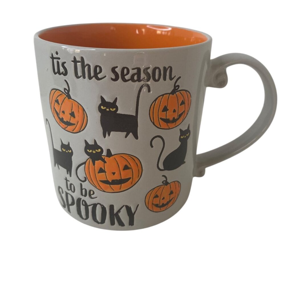 Tis The Season To Be Spooky Halloween Mug Black Cats Pumpkins Catch All Storage